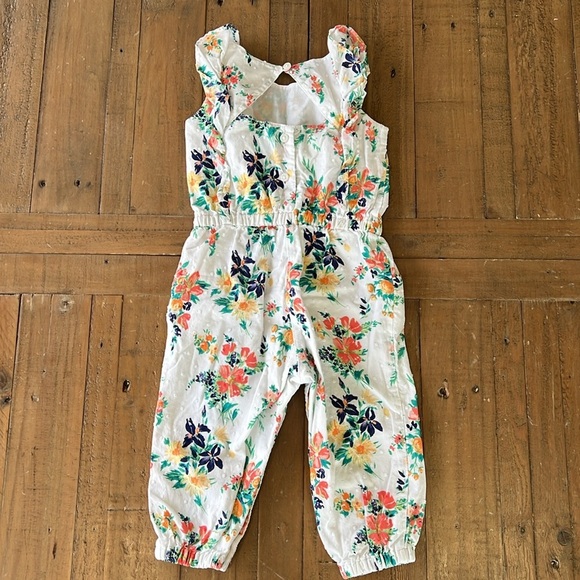 Janie and jack vibrant floral open back Swiss dot flutter sleeve romper jumpsuit - Picture 6 of 6